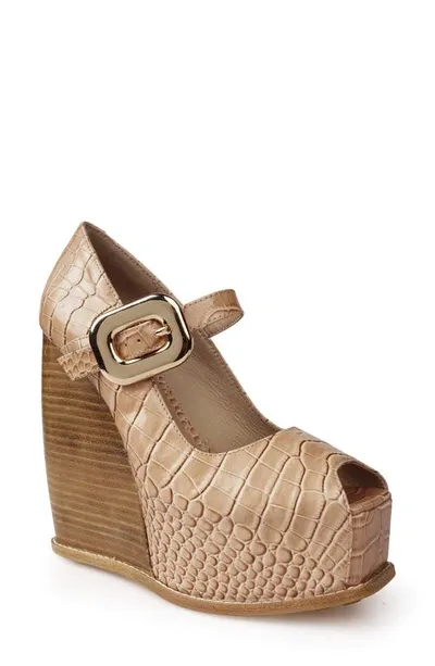 Zigi Philipah Peep Toe Platform Wedge Sandal In Nude Croc