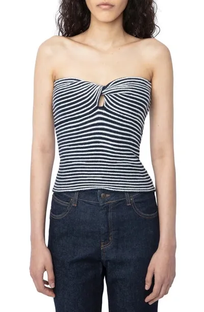 Zadig & Voltaire Twista Striped Crochet-knit Wool Top In Encre