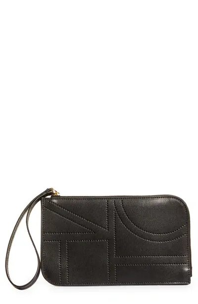 Totême Monogram Leather Wristlet In Black Grain