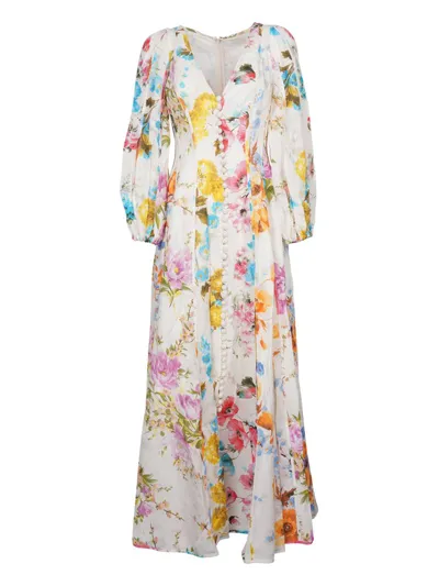 Zimmermann Halcyon Floral Layered Linen Maxi Dress In Spliced