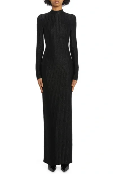 Tom Ford Metallic Rib Knit Long Dress In Black