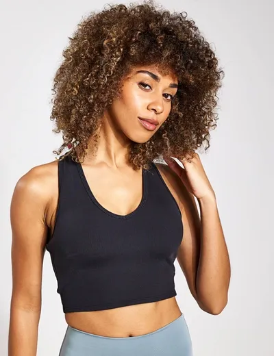 Alo Yoga Goddess Ribbed Cropped Racerback Tank In Black