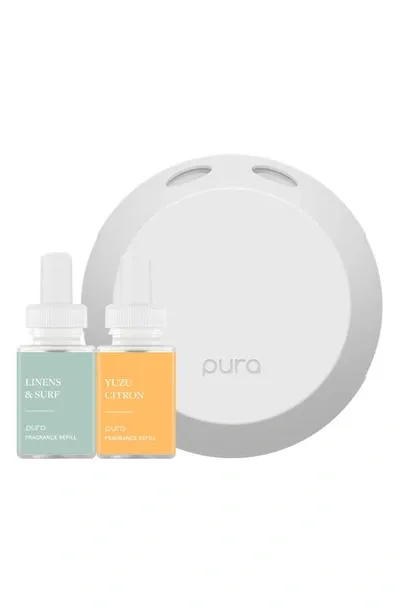 Pura Yuzu Citron & Linens & Surf Smart Diffuser & Fragrance Set In White