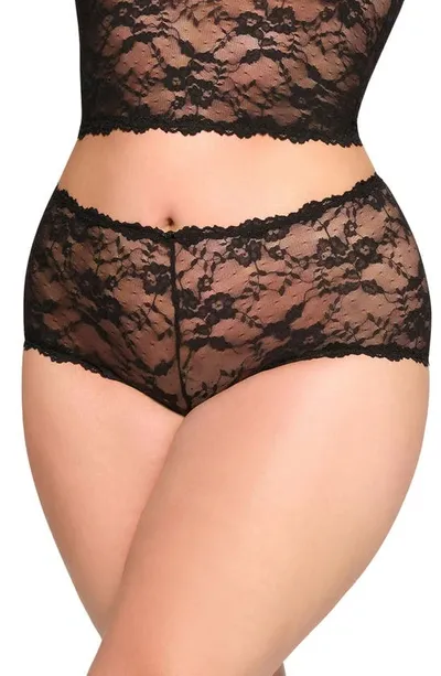 Skims Stretch Lace Boyshorts In Onyx