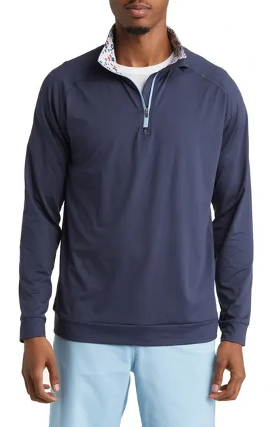 Swannies Leo Floral Contrast Quarter Zip Golf Pullover In Navy