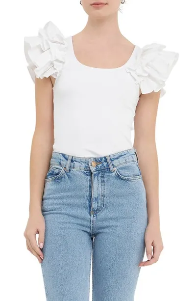 English Factory Women's Ru?ffled Rib Top In White