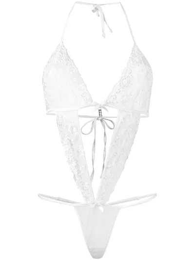 Folies By Renaud Cut-out Lace Bodysuit In White