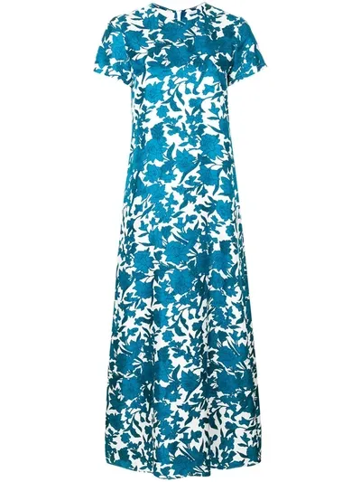 La Doublej Floral Print Maxi Dress In Blue