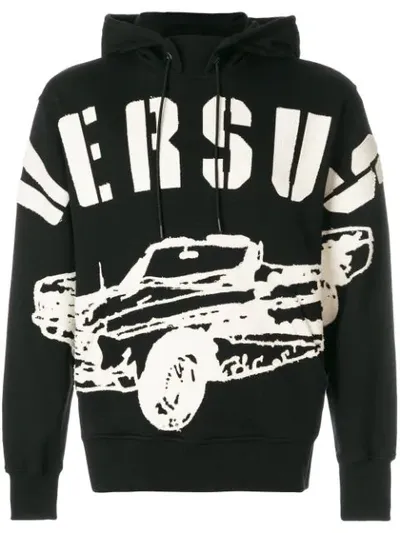 Versus Logo Printed Hoodie In Black