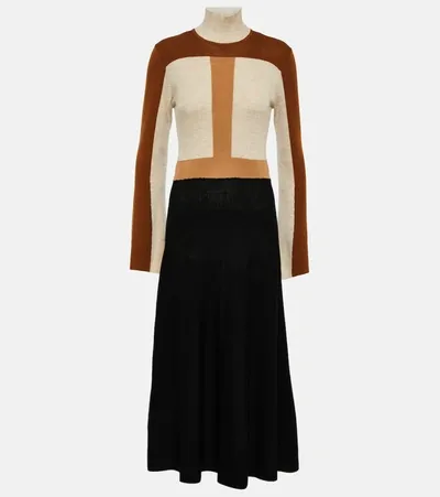 Chloé Color-block Wool Midi Dress In Brown