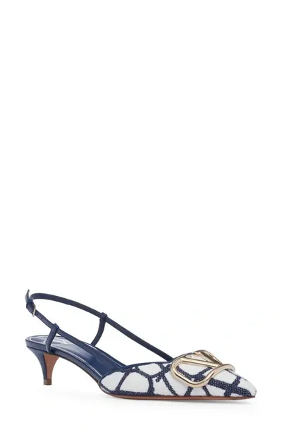 Valentino Garavani Vlogo Toile Pointed Toe Slingback Pump In Blue