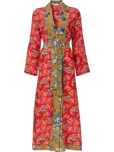 Anjuna Selene Bead-embellished Printed Silk Crepe De Chine Robe In Rosso-verde