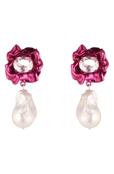 Sterling King Lola Floral Baroque Pearl Drop Earrings In Pink