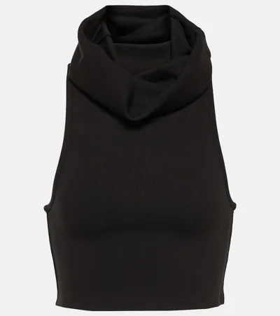 Alaïa Hooded Knitted Cropped Top In Black