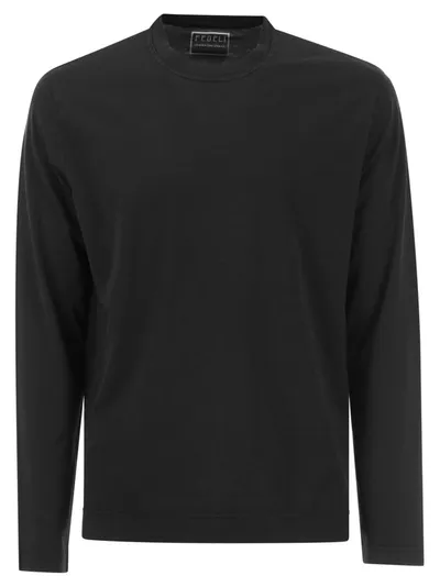 Fedeli Long-sleeved Crew-neck T-shirt In Black