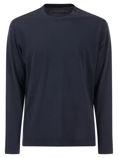 Fedeli Long-sleeved Crew-neck T-shirt In Blue