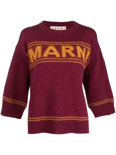 Marni Intarsia-logo Virgin-wool Sweater In Multicolor