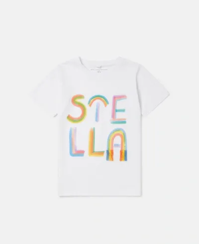 Stella Mccartney Kids Girls Ivory Organic Cotton Logo T-shirt In Blue