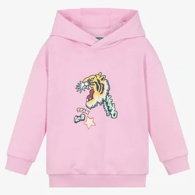 Kenzo Kids Girls Pink Cotton Varsity Tiger Hoodie