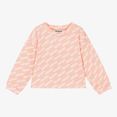 Kenzo Kids Girls Pink Cotton Logo Sweatshirt