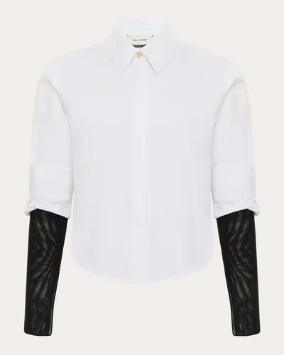 Hellessy Declan Collared Tulle-sleeve Shirt In White