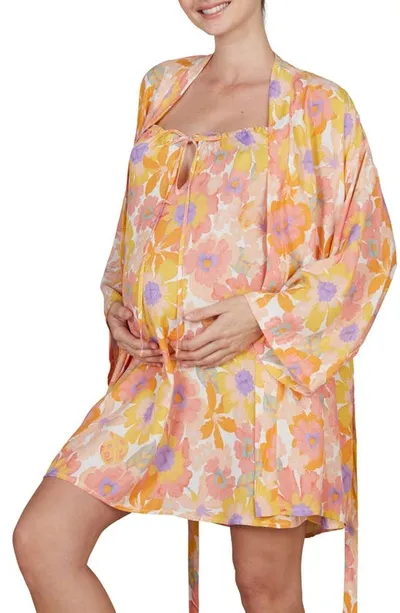 Cache Coeur Barbara Maternity/nursing Robe In Multi Orange