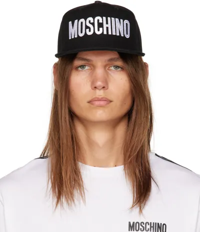 Moschino Logo Embroidery Cotton Canvas Cap In Black