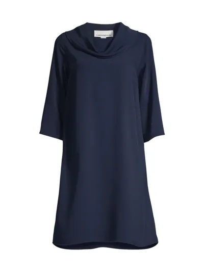 Caroline Rose Cowl Neck A Line Dress In Navy