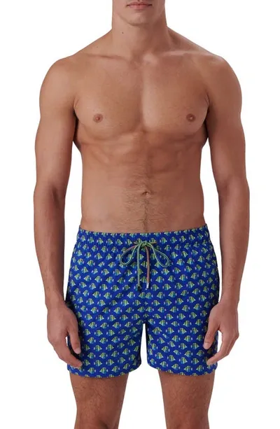 Bugatchi Archer Fish Print Swim Trunks In Royal