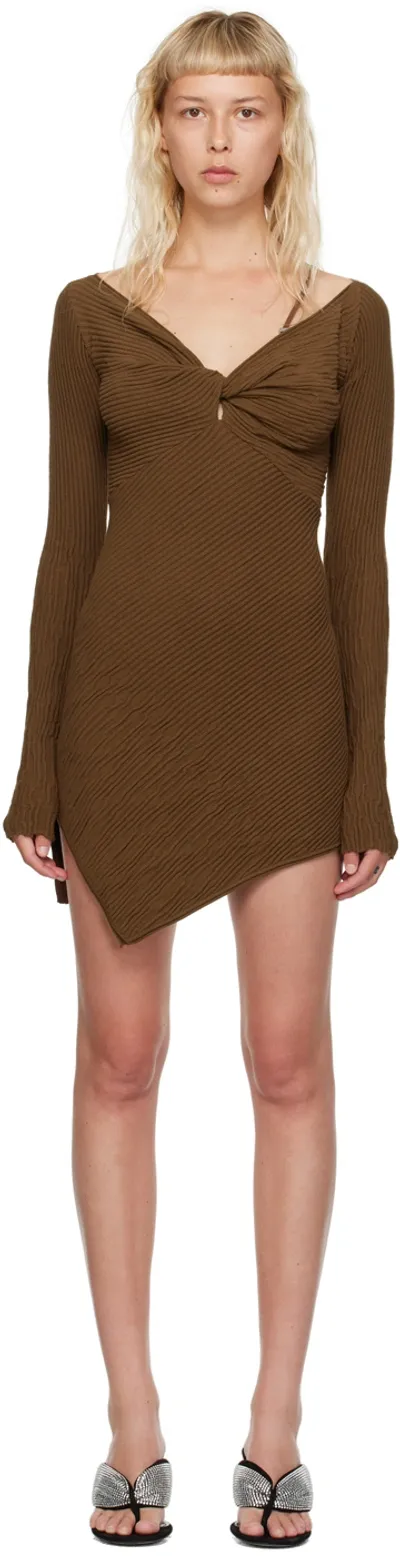 Attico Ribbed-knit Twisted Minidress In Brown