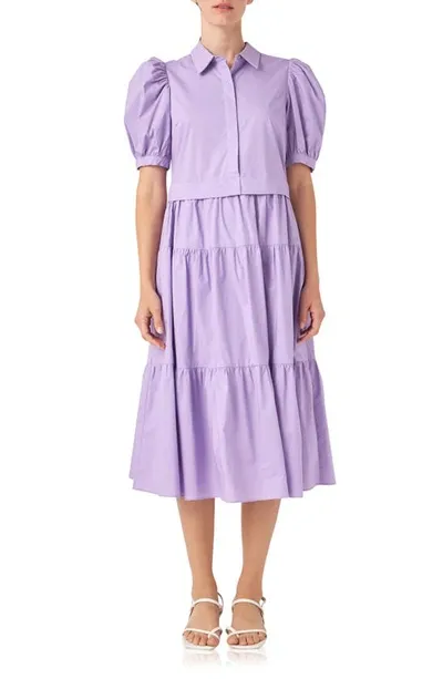 English Factory Puff Sleeve Shirtdress In Purple