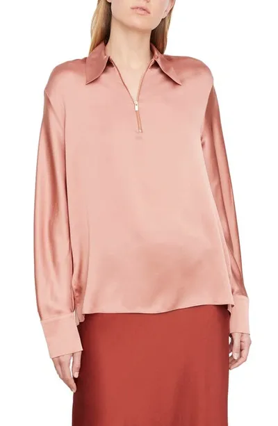 Vince Long Sleeve Jewel Zipper Blouse In Tea Rose