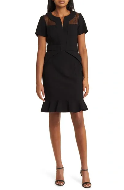 Shani Flounce Hem Crepe Dress In Black