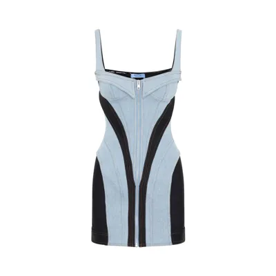 Mugler Paneled Denim And Stretch-jersey Mini Dress