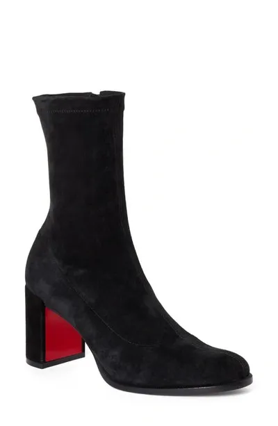 Christian Louboutin Adoxa Stretch Suede Red-sole Booties In Black