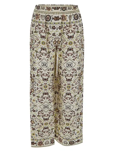 Tory Burch Printed Silk Pant In Ivory