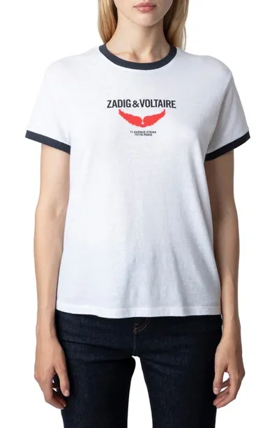 Zadig & Voltaire Zoe Wings Liberté Cotton Logo Graphic T-shirt In White