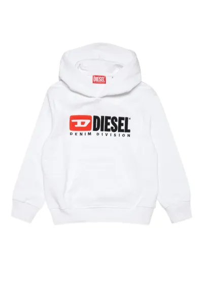 Diesel Kids' Logo-embroidered Cotton Hoodie In White