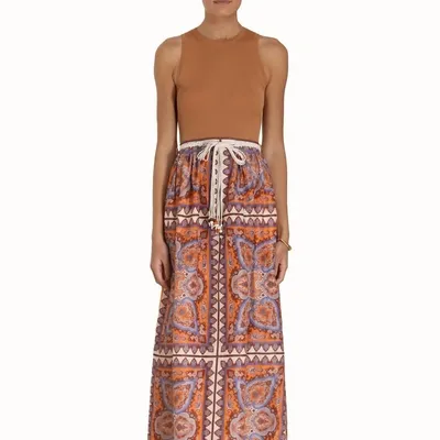 Zimmermann Halcyon Printed Linen Maxi Skirt In Blue