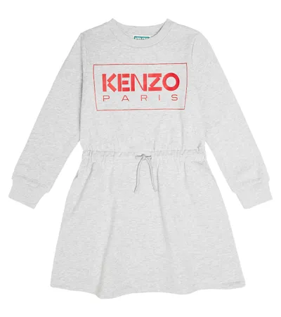 Kenzo Kids' Logo-print Long-sleeve Cotton-blend Dress 4-12 Years In Grey Marl