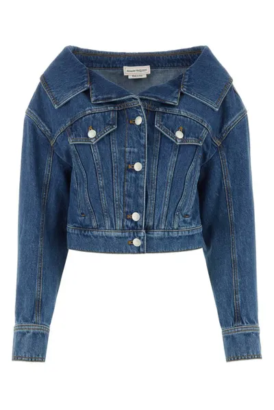 Alexander Mcqueen Klassische Cropped-jeansjacke In Blue