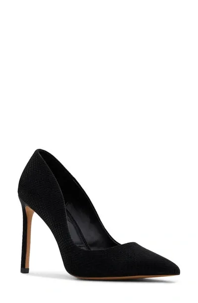 Aldo Lala Snakeskin Embossed Pointed Toe Pump In Black Snake