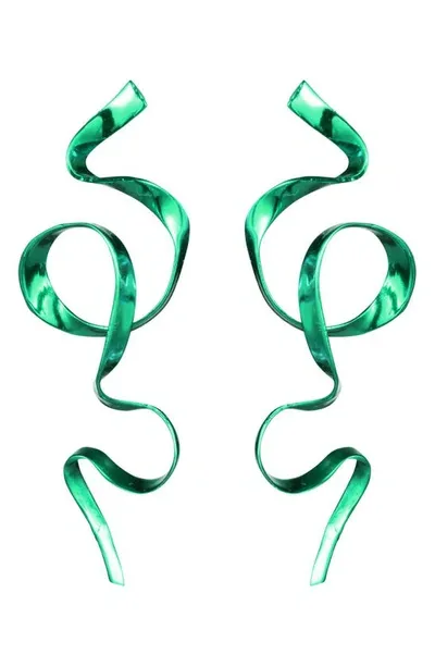 Sterling King Allegro Ribbon Drop Earrings In Emerald