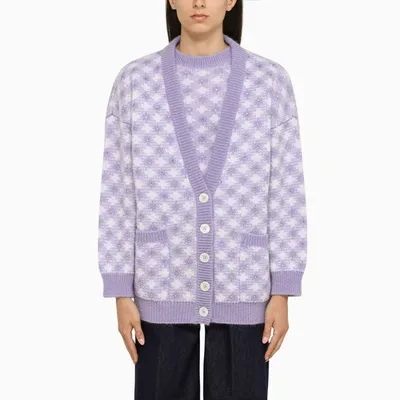 Alessandra Rich Lilac Cardigan With Rhinestones