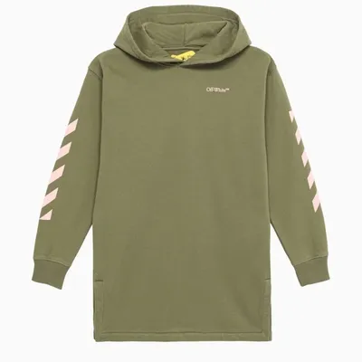 Off-white Kids' Girl's Logo-print Arrow Tab Hoodie Dress In Green