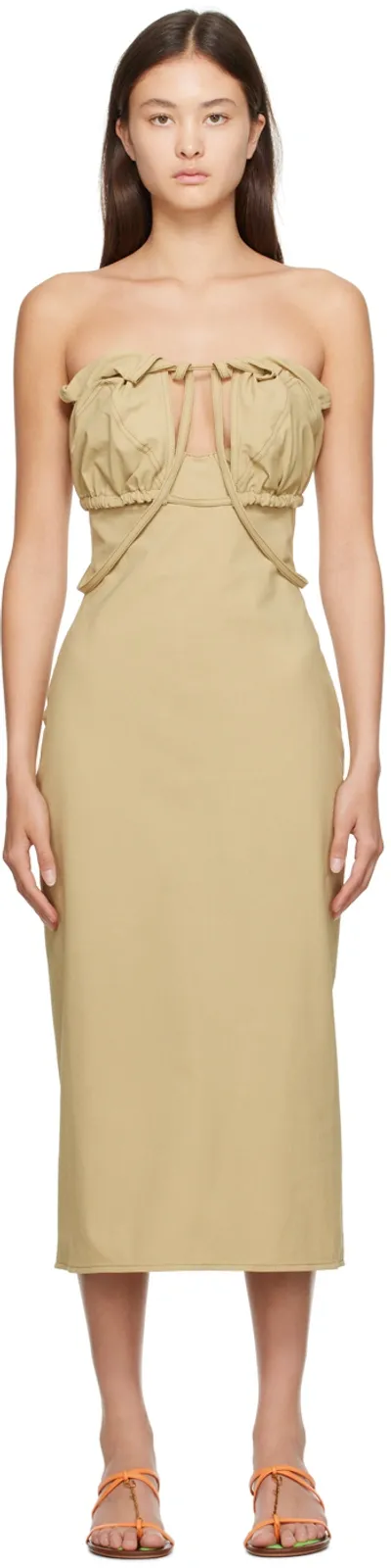 Jacquemus Khaki Le Raphia 'la Robe Bikini' Midi Dress In Light Khaki