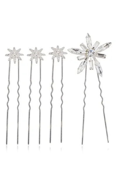 Brides And Hairpins Iro Set Of 4 Crystal Hair Pins In Silver