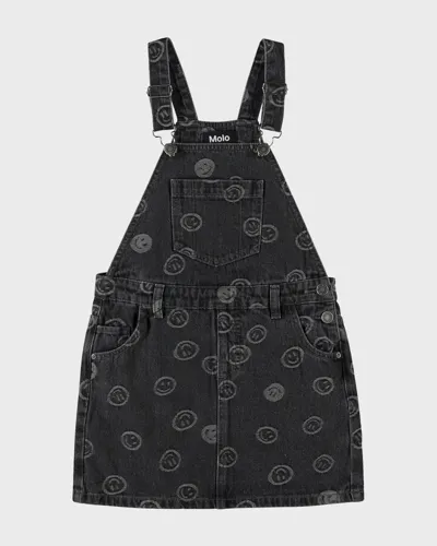 Molo Kids' Chakala Printed Denim Dress In Happiness Black