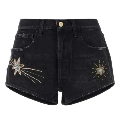 Alanui The Wandering Star Denim Shorts In Black