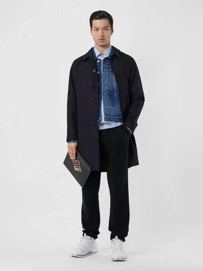 Burberry The Camden Car Coat In Blue Carbon